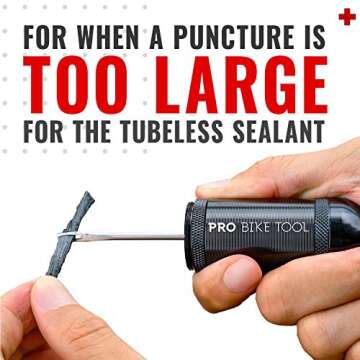 PRO BIKE TOOL Tubeless Bike Tyre Repair Kit – for MTB and Road Bicycle Tyres – Fix a Puncture or Flat, Fast – Tackle Set Includes Storage Canister, Plugger Tool and Plugs - 5 Bacon and 5 Black Strips