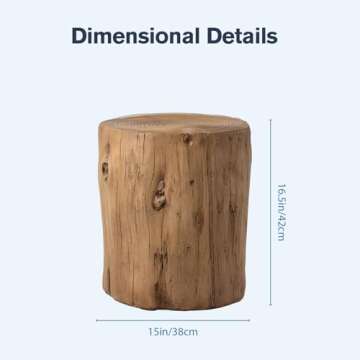 HOMPUS Concrete Outdoor Side Table Tree Stump Modern Round Coffee Table Accent Table Plant Stand Fau...