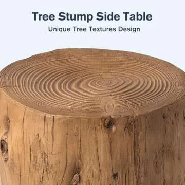 HOMPUS Concrete Outdoor Side Table Tree Stump Modern Round Coffee Table Accent Table Plant Stand Faux Wood End Table Garden Stool for Patio,Home Decor, Living Room(Light Oak)