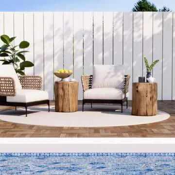 HOMPUS Concrete Outdoor Side Table Tree Stump Modern Round Coffee Table Accent Table Plant Stand Faux Wood End Table Garden Stool for Patio,Home Decor, Living Room(Light Oak)