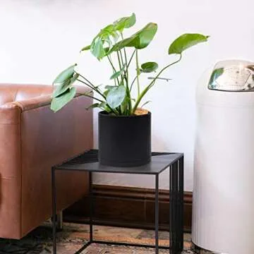 D'vine Dev 8 Inch Plastic Planter Pots for Plant Pot with Drainage Hole and Seamless Saucers, Black Color, 74-X-B-1