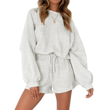 MEROKEETY Women's 2024 Fall Oversized Lounge Set - Casual Top & Shorts