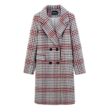 CHARTOU Women's Elegant Winter Plaid Peacoat - Oversize Lapel, Woolen Long Coat