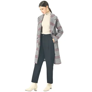 CHARTOU Women's Woolen Plaid Peacoat Winter Long Coat