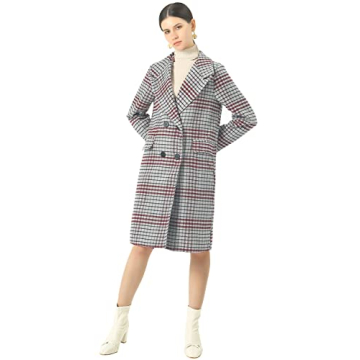 CHARTOU Women's Woolen Plaid Peacoat Winter Long Coat