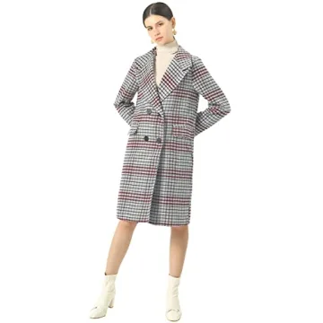 CHARTOU Women's Woolen Plaid Peacoat Winter Long Coat