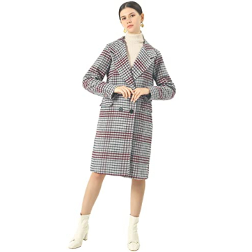 CHARTOU Women's Woolen Plaid Peacoat Winter Long Coat