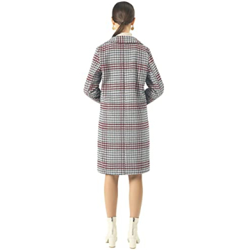 CHARTOU Women's Woolen Plaid Peacoat Winter Long Coat