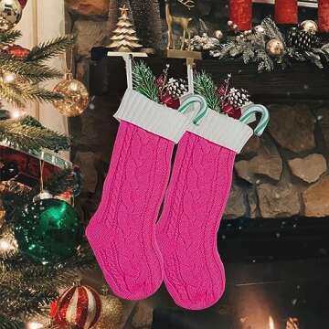 Nanou Christmas Stockings 18" Knitted Christmas Socks Family Holiday Decorations Great Big Stockings for Gift to Family, Friends and Kids (Rose Pink(Body)+Ivory(Mouth), Length 18",Pack 1)