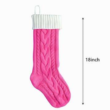 Nanou Christmas Stockings 18" Knitted Christmas Socks Family Holiday Decorations Great Big Stockings for Gift to Family, Friends and Kids (Rose Pink(Body)+Ivory(Mouth), Length 18",Pack 1)