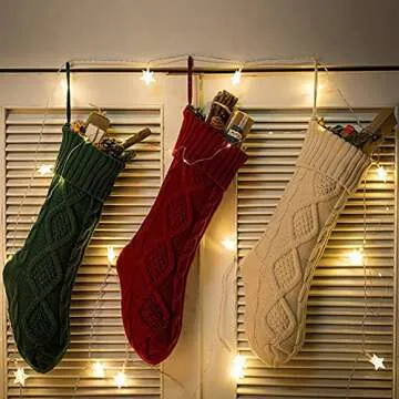 Nanou Christmas Stockings 18" Knitted Christmas Socks Family Holiday Decorations Great Big Stockings for Gift to Family, Friends and Kids (Rose Pink(Body)+Ivory(Mouth), Length 18",Pack 1)
