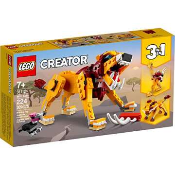 LEGO Creator 3in1 Wild Lion 31112 3in1 Toy Building Kit Featuring Animal Toys for Kids, New 2021 (224 Pieces)