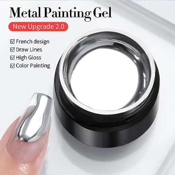 Born Pretty Metallic Painting Gel Silver Painted Gel Nail Polish 3D Metal Painting Gel Drawing Mirror Nail Gel Polish Glossy Soak Off DIY Nail Art Manicure Vanish