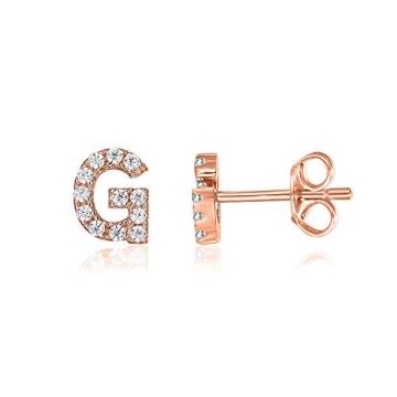 Elegant PAVOI CZ Alphabet Initial Earrings in 14K Rose Gold Plating