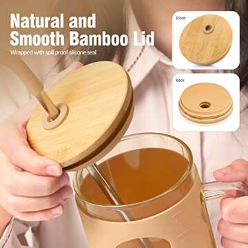 VOKOVO 32 Oz Glass Tumbler with Bamboo Lid and Straw