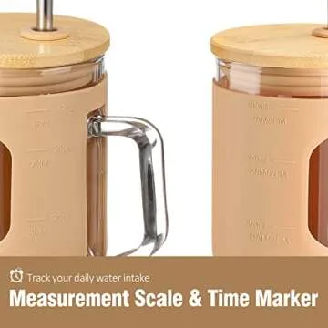 VOKOVO 32 Oz Glass Tumbler with Bamboo Lid and Straw