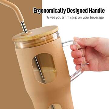 VOKOVO 32 Oz Glass Tumbler with Bamboo Lid and Straw