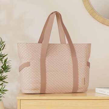 BAGSMART Large Tote Bag For Women, Travel Shoulder Bag Top Handle Handbag with Yoga Mat Buckle for G...