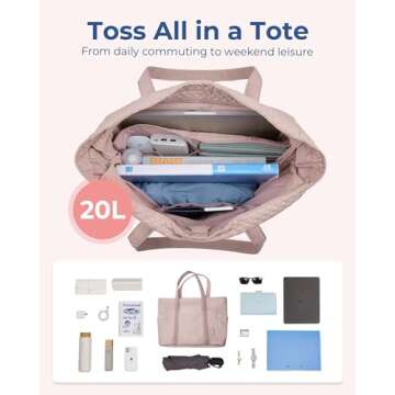 BAGSMART Large Tote Bag For Women, Travel Shoulder Bag Top Handle Handbag with Yoga Mat Buckle for Gym, Work, Travel(Pink, Large)