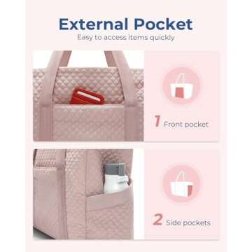 BAGSMART Large Tote Bag For Women, Travel Shoulder Bag Top Handle Handbag with Yoga Mat Buckle for Gym, Work, Travel(Pink, Large)