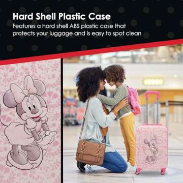 FUL Unisex Kid's Disney Minnie Mouse 21 Inch Carry On Luggage, Hardshell Rolling Suitcase with Spinner Wheels, Pink-Floral