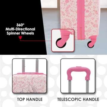 FUL Unisex Kid's Disney Minnie Mouse 21 Inch Carry On Luggage, Hardshell Rolling Suitcase with Spinner Wheels, Pink-Floral