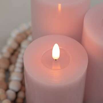 ANGELLOONG Flickering Flameless Candles with Remote, Real Wax LED Candles with Timer, Battery Operated Candles for Wedding Holiday Farmhouse Home Decor, Light Pink