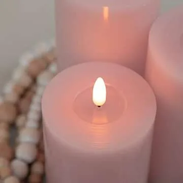 ANGELLOONG Flickering Flameless Candles with Remote, Real Wax LED Candles with Timer, Battery Operated Candles for Wedding Holiday Farmhouse Home Decor, Light Pink