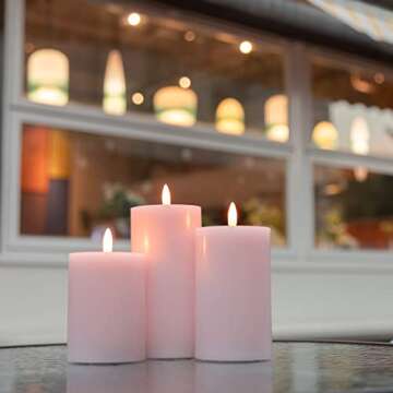 ANGELLOONG Flickering Flameless Candles with Remote, Real Wax LED Candles with Timer, Battery Operated Candles for Wedding Holiday Farmhouse Home Decor, Light Pink