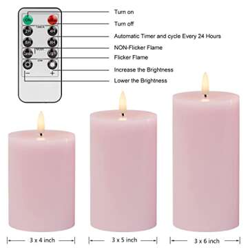 ANGELLOONG Flickering Flameless Candles with Remote, Real Wax LED Candles with Timer, Battery Operated Candles for Wedding Holiday Farmhouse Home Decor, Light Pink