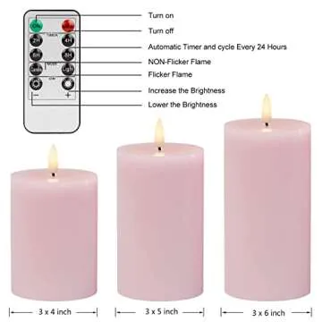 ANGELLOONG Flickering Flameless Candles with Remote, Real Wax LED Candles with Timer, Battery Operated Candles for Wedding Holiday Farmhouse Home Decor, Light Pink