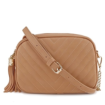 Chic Vegan Leather Crossbody Bag with Tassel and Chain Strap (Blush)