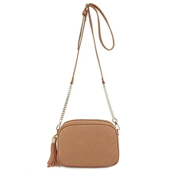 Chic Blush Crossbody Bag with Tassel and Chain Strap