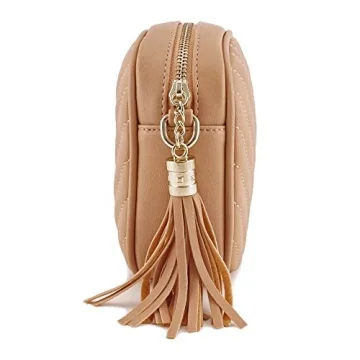 Chic Blush Crossbody Bag with Tassel and Chain Strap