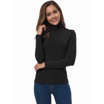 VOBCTY Lightweight Black Turtleneck for Women