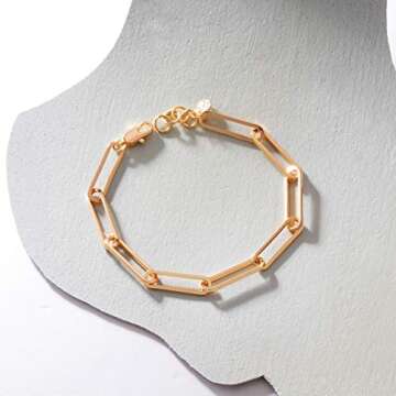 MEVECCO Dainty Oval Paper Clip Link Chain Bracelet Gold Chunky Radial Rolo Paperclip Link Bracelet 18K Gold Plated Delicate Wide Women Personalized Gift