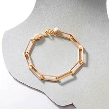 MEVECCO Dainty Oval Paper Clip Link Chain Bracelet Gold Chunky Radial Rolo Paperclip Link Bracelet 18K Gold Plated Delicate Wide Women Personalized Gift