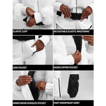 GSOU SNOW Women Ski Suit One Piece Snowsuit Snowboard Faux Fur Collar Slim Jumpsuit Jacket Insulated Windproof Outdoor Winter White S