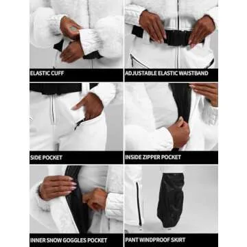 GSOU SNOW Women Ski Suit One Piece Snowsuit Snowboard Faux Fur Collar Slim Jumpsuit Jacket Insulated Windproof Outdoor Winter White S