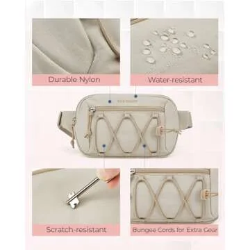 BAGSMART Fanny Packs for Women Small Belt Bag with Adjustable Strap Waist Pack for Running Workout Traveling Hiking, Beige