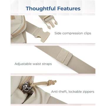 BAGSMART Fanny Packs for Women Small Belt Bag with Adjustable Strap Waist Pack for Running Workout Traveling Hiking, Beige