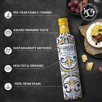 GARCÍA DE LA CRUZ - Organic Extra Virgin Olive Oil, Master Miller Premium Oil, Almond and Tomato Tones, Smooth Body, Sourced in Spain, Montes de Toledo, Glass Bottle - 500 ml