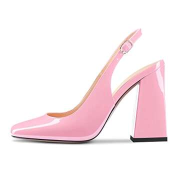 Castamere Women Chunky Block High Heel Square Toe Slingback Pumps Slip-on Clear Dress Sandals 3.9 Inches Heels Pink 9.5 M US