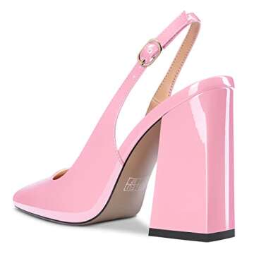 Castamere Women Chunky Block High Heel Square Toe Slingback Pumps Slip-on Clear Dress Sandals 3.9 Inches Heels Pink 9.5 M US