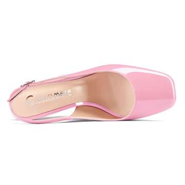 Castamere Women Chunky Block High Heel Square Toe Slingback Pumps Slip-on Clear Dress Sandals 3.9 Inches Heels Pink 9.5 M US