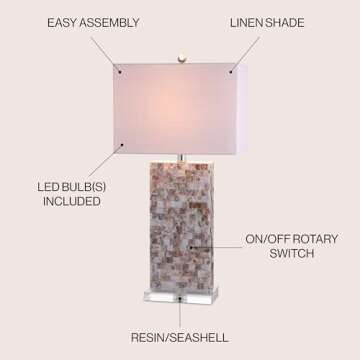 JONATHAN Y JYL1059A Cannon 29" Seashell and Crystal LED Table Lamp Coastal Contemporary Bedside Desk...