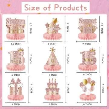 Refavor Sweet 16 Party Decorations - 9PCS Pink Rose Gold 16th Birthday Decorations for Girls Sweet S...