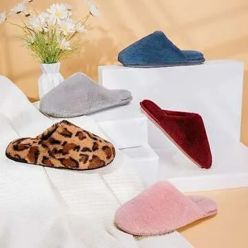 Snug Leaves Women's Fuzzy Scuff Slippers Soft Comfy Memory Foam Non-slip Indoor House Shoes (Cream White, Size 9-10)