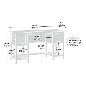 Sauder Cottage Road Computer Drawers and Storage Shelves, Small Study Desk, L: 53.94" x W: 19.45" x H: 29.76", Soft White Finish
