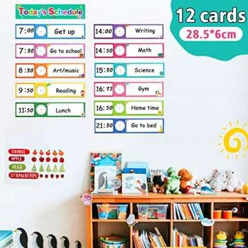 Lachilly 12 Pcs Daily Routines Schedule Cards, Schedule Pocket Chart Add-ons, DIY Visual Schedule for Toddlers, Classroom Decoration